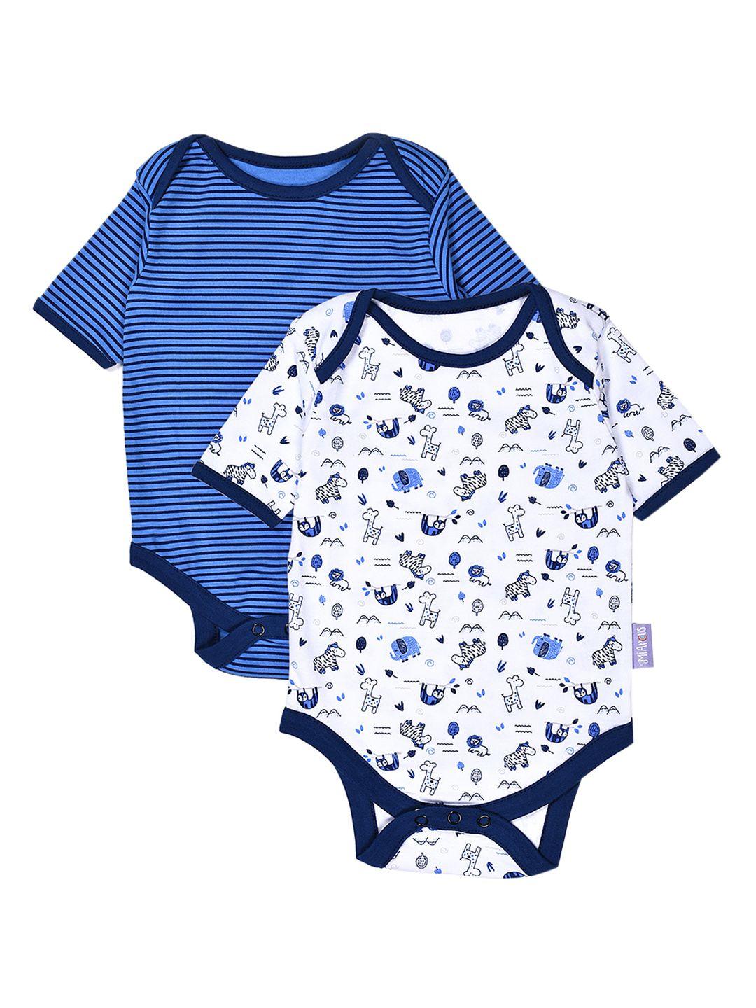miarcus-boys-blue-&-white-set-of-2-printed-knitted-rompers