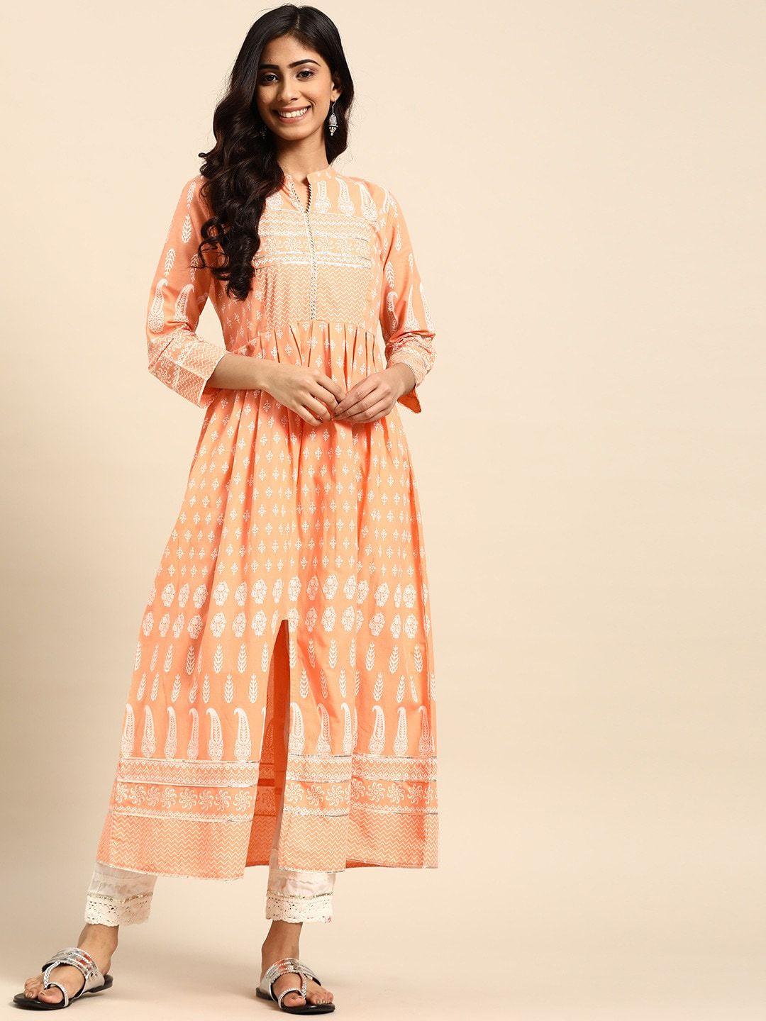 rangmayee-women-orange-ethnic-motifs-printed-cotton-anarkali-kurta