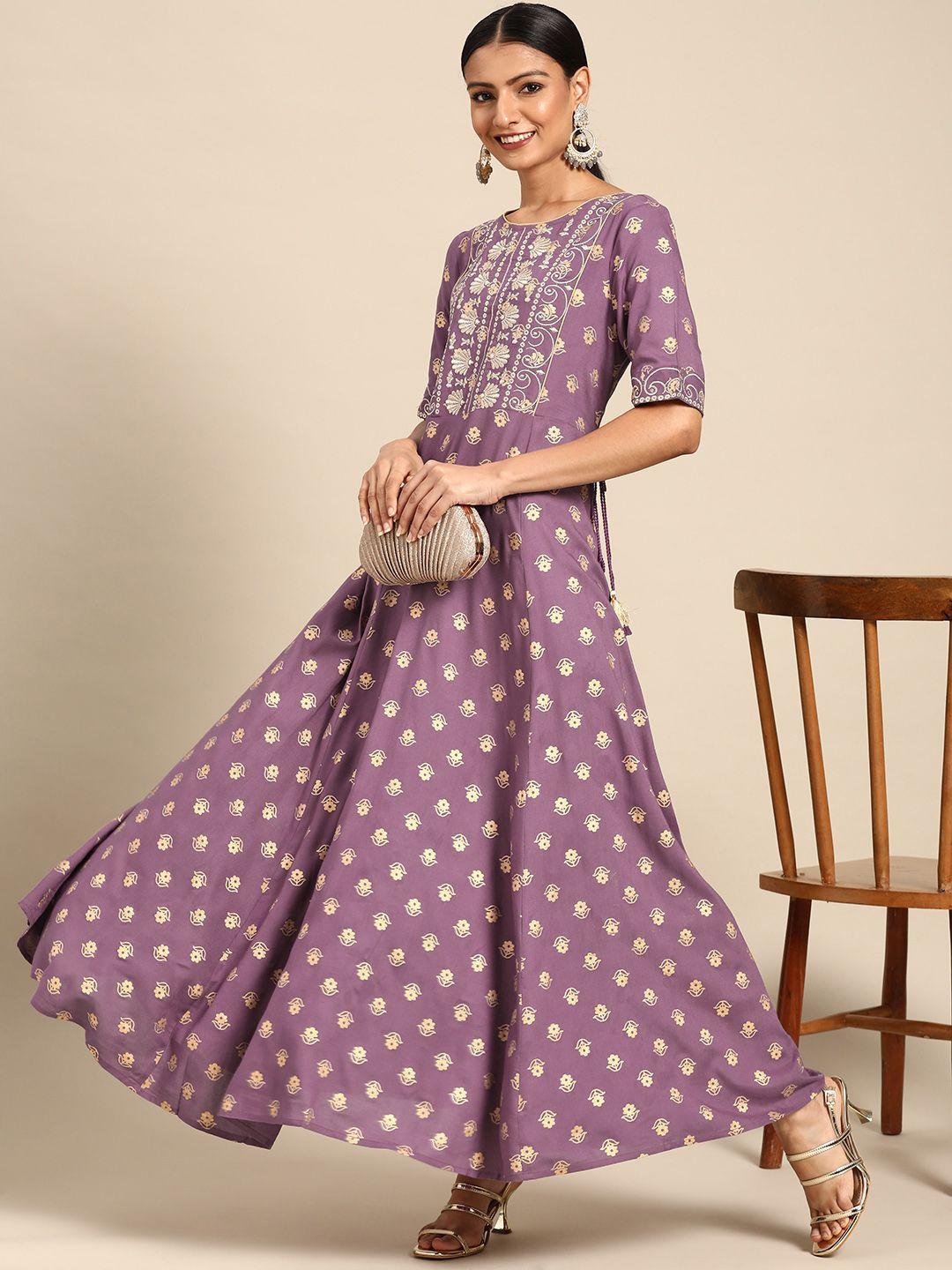 all-about-you-women-lavender-&-gold-toned-floral-printed-a-line-maxi-ethnic-dress