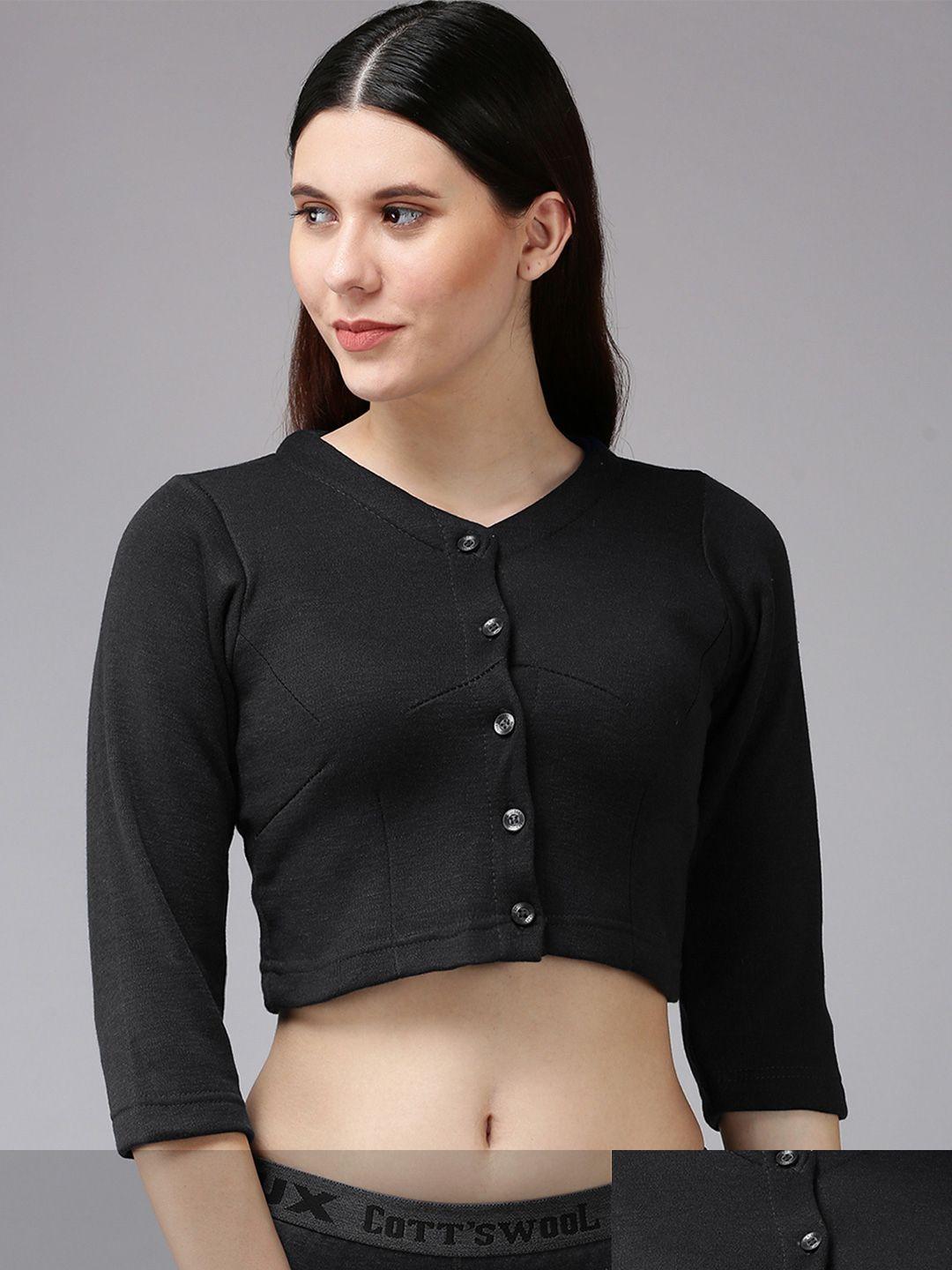 lux-cottswool-women-pack-of-2-black-solid-slim-fit-cotton-thermal-top