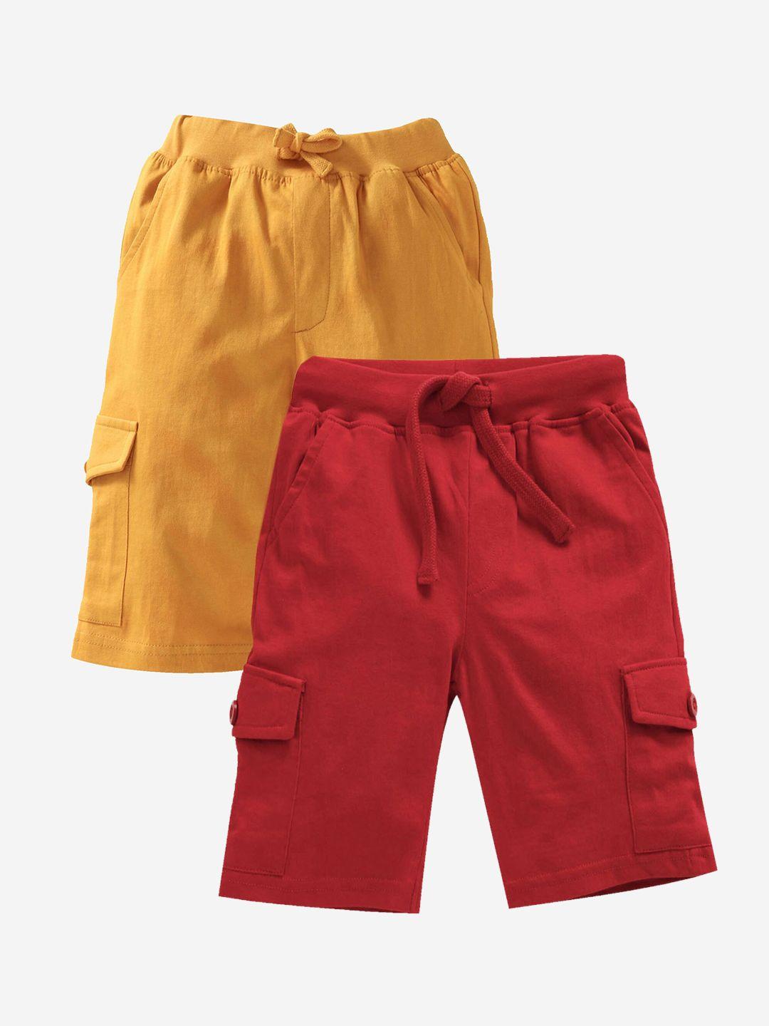 kiddopanti-boys-mustard-&-red-pack-of-2-cargo-shorts