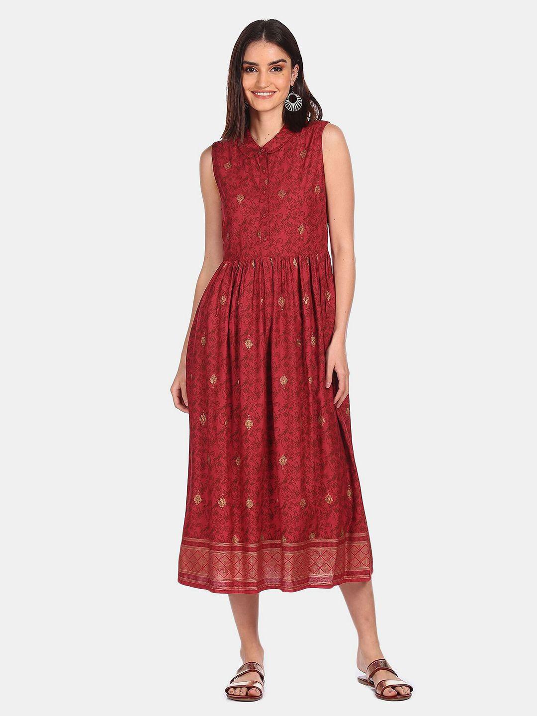karigari-red-ethnic-motifs-printed-a-line-midi-dress