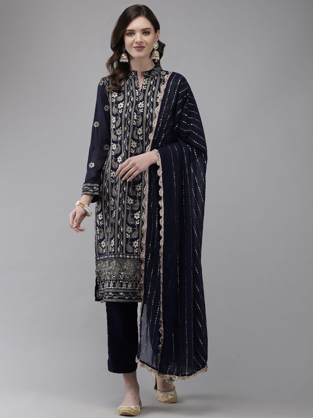 ishin-women-navy-blue-floral-embroidered-kurta-with-trousers-&-with-dupatta