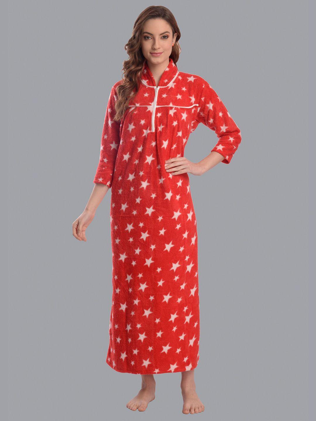 cierge-red-star-printed-winter-maxi-nightdress