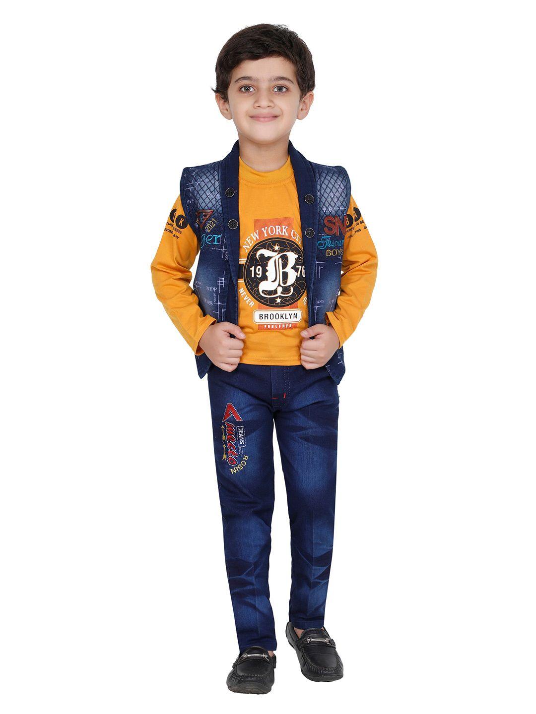 fourfolds-boys-mustard-yellow-&-blue-printed-t-shirt-with-jeans-&-jacket