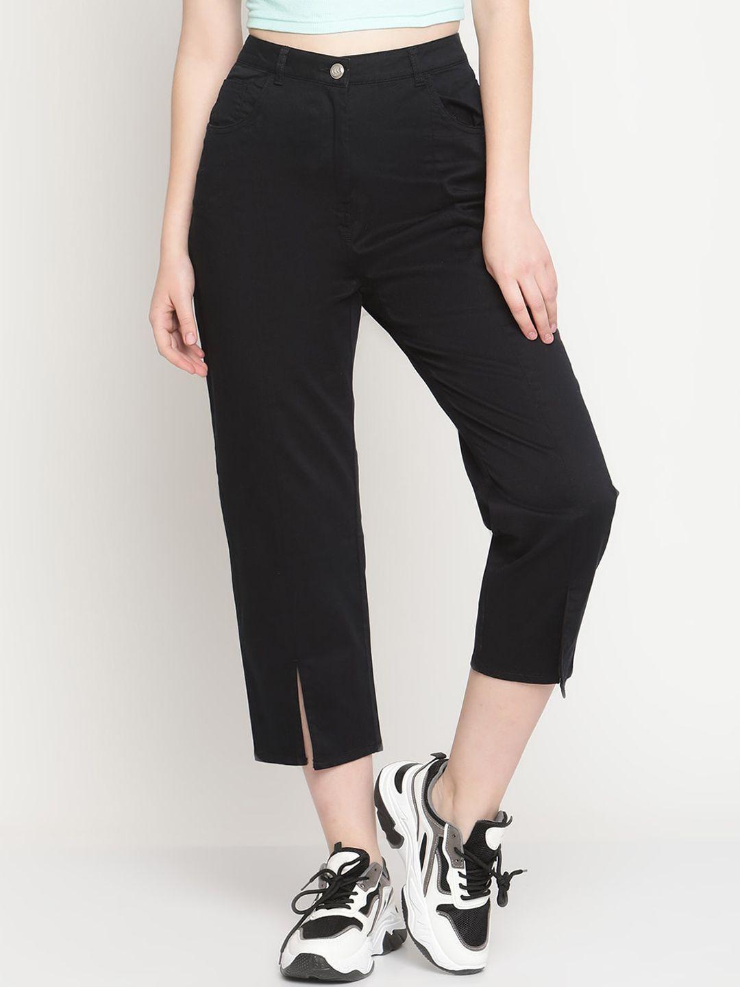 elle-women-black-solid-regular-trousers