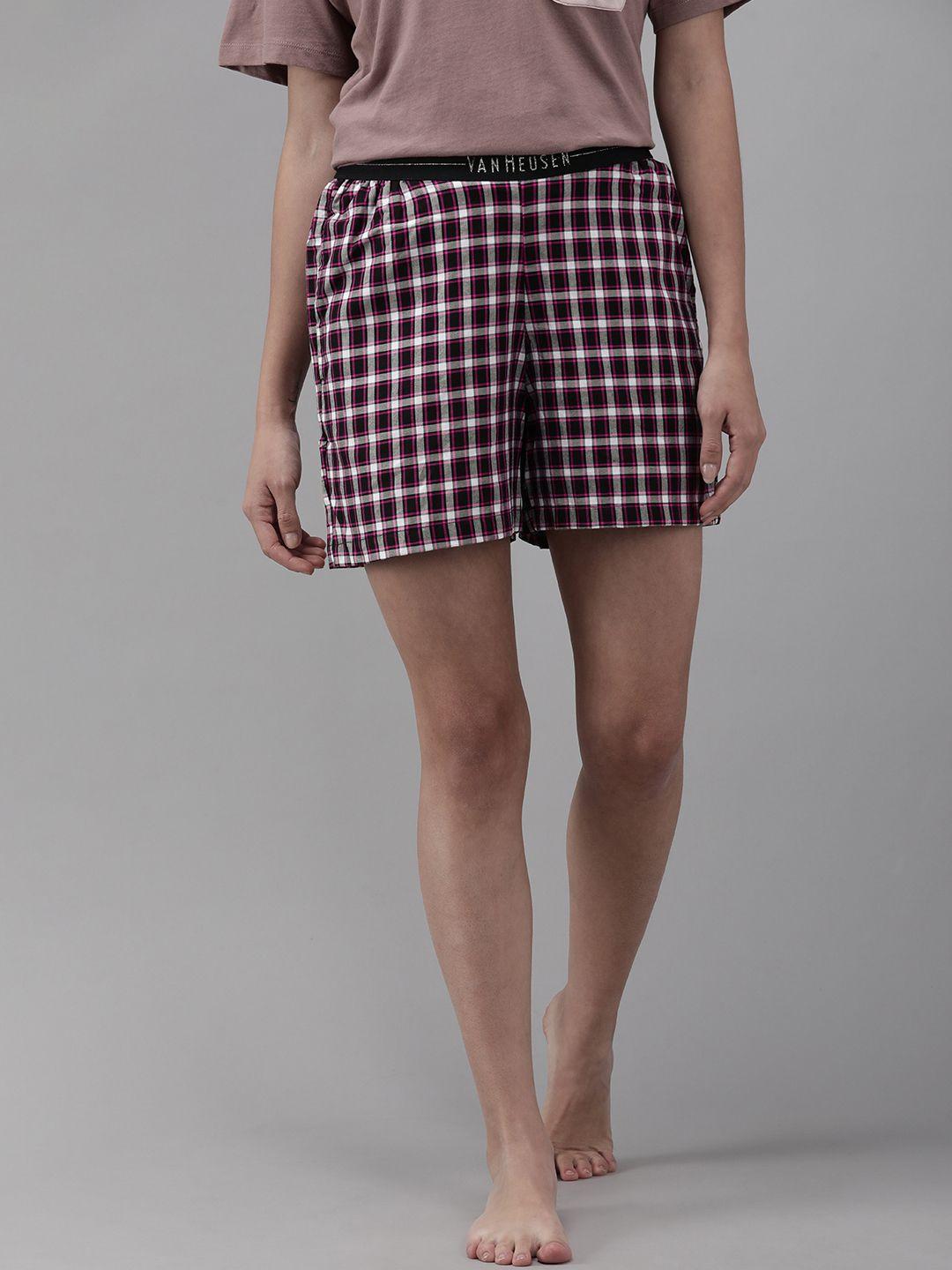 van-heusen-women-checked-mid-rise-elasticated-lounge-shorts
