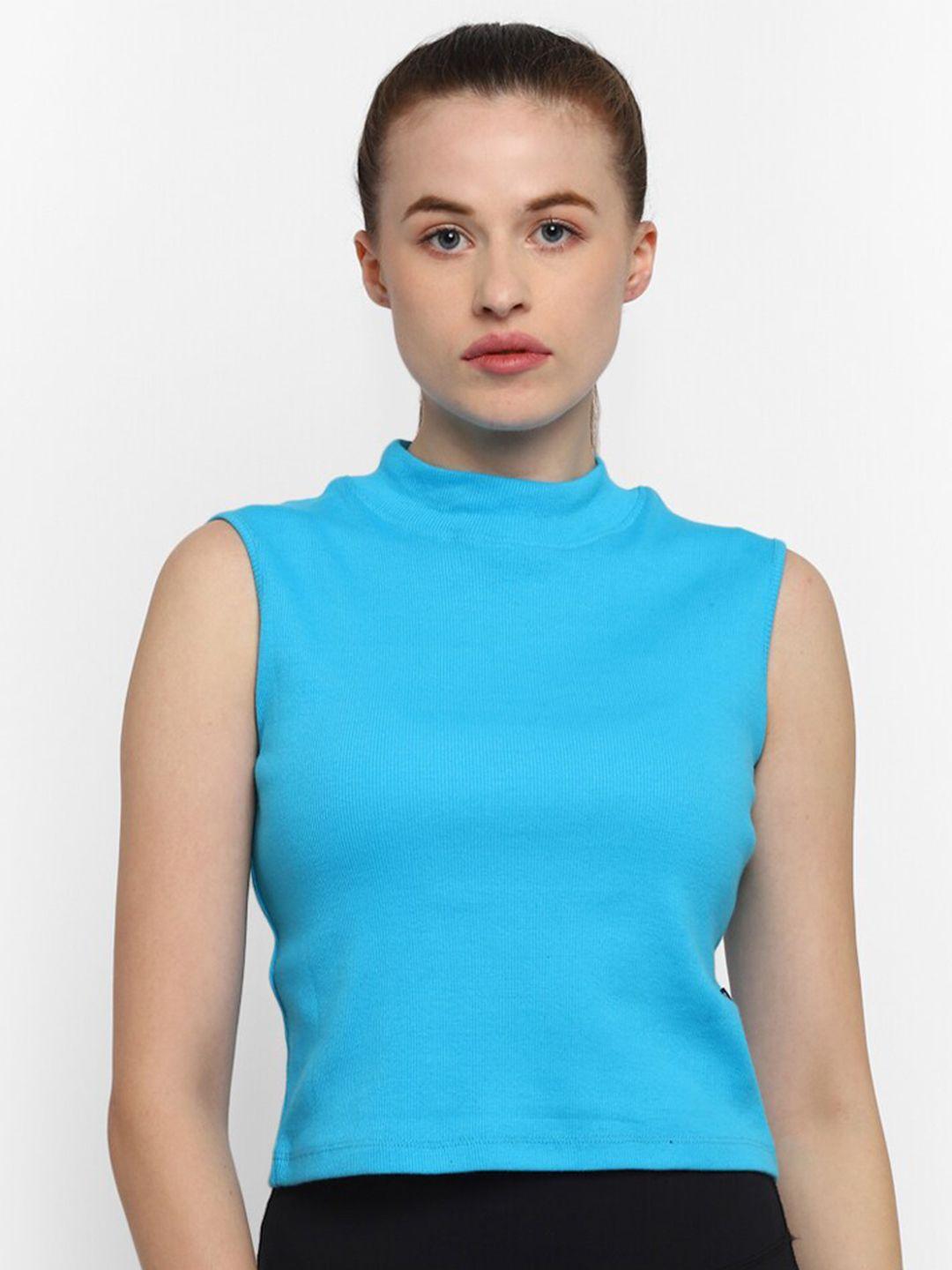 off-limits-women-blue-high-neck-slim-fit-t-shirt