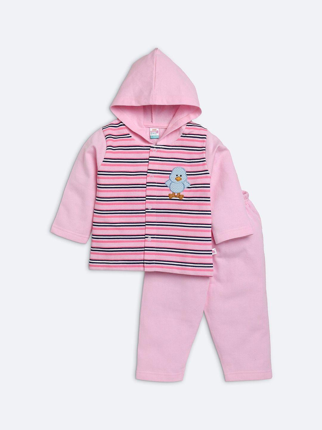 amul-kandyfloss-unisex-kids-pink-&-white-printed-pure-cotton-hoodie-clothing-set-set