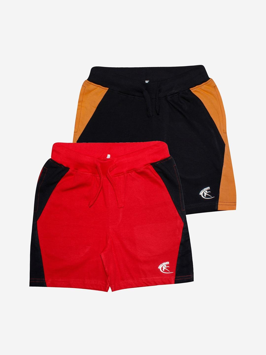 kiddopanti-boys-pack-of-2-black-&-red-colourblocked-pure-cotton-shorts