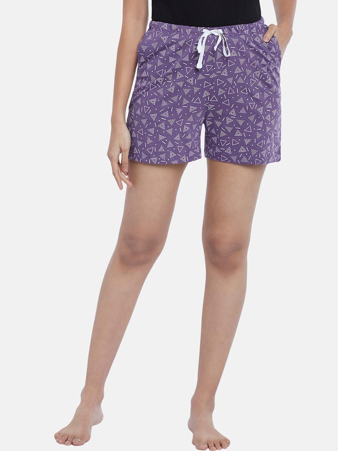 dreamz-by-pantaloons-women-purple-&-white-printed-lounge-shorts