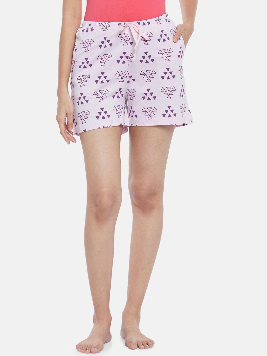 dreamz-by-pantaloons-women-lavender-&-purple-printed-cotton-lounge-shorts