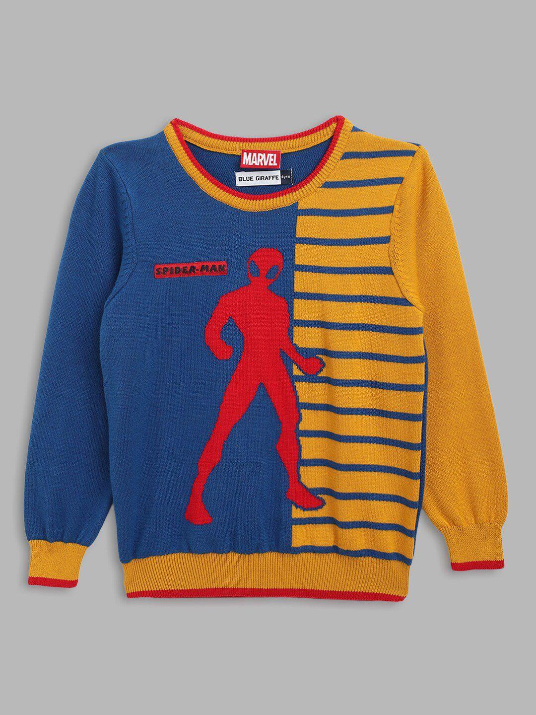 blue-giraffe-boys-blue-&-yellow-marvel-spiderman-printed-pure-cotton-sweater