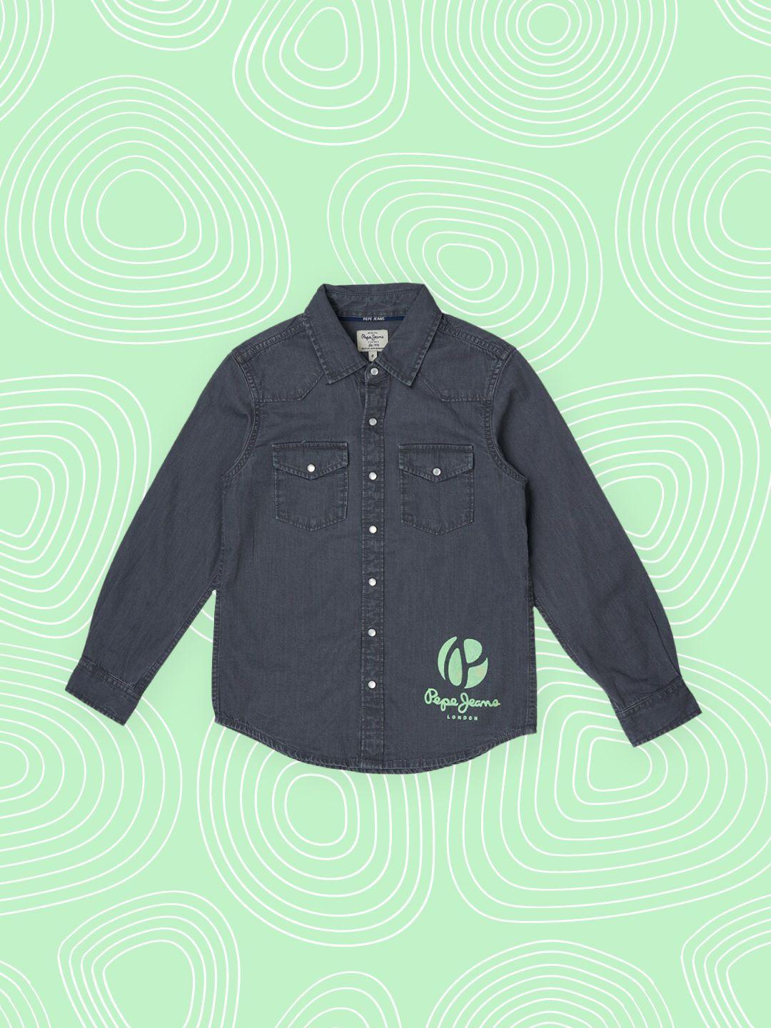pepe-jeans-boys-black-&-green-printed-pure-cotton-casual-shirt