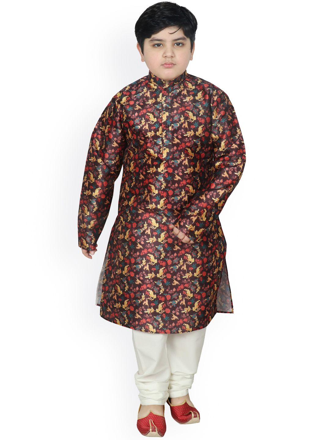 sg-yuvraj-boys-black-floral-printed-raw-silk-kurta-with-pyjamas