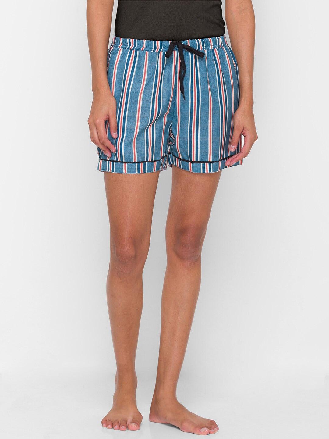 fashionrack-women-navy-blue-&-pink-striped-cotton-lounge-shorts
