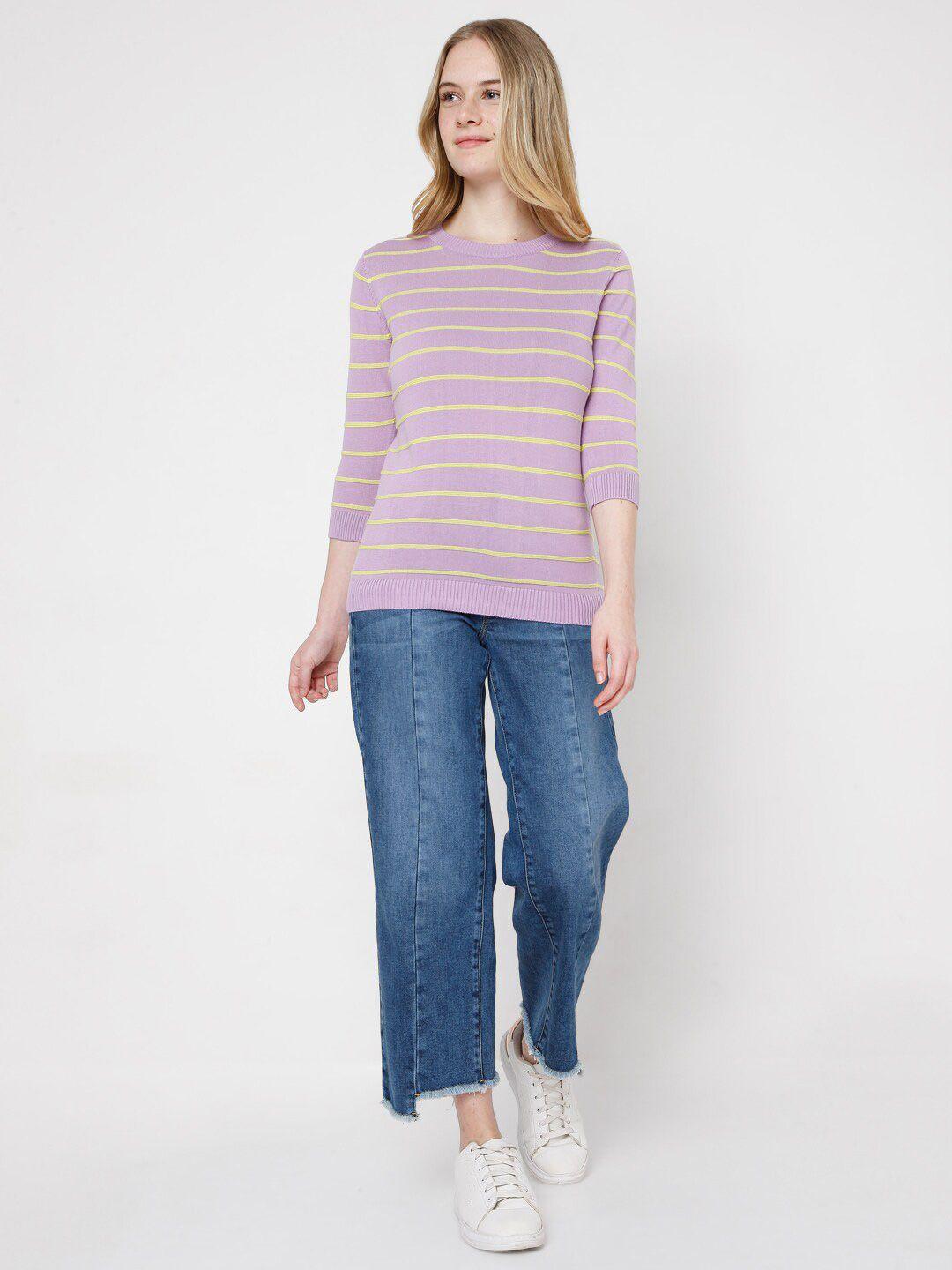 vero-moda-women-purple-&-yellow-striped-pullover