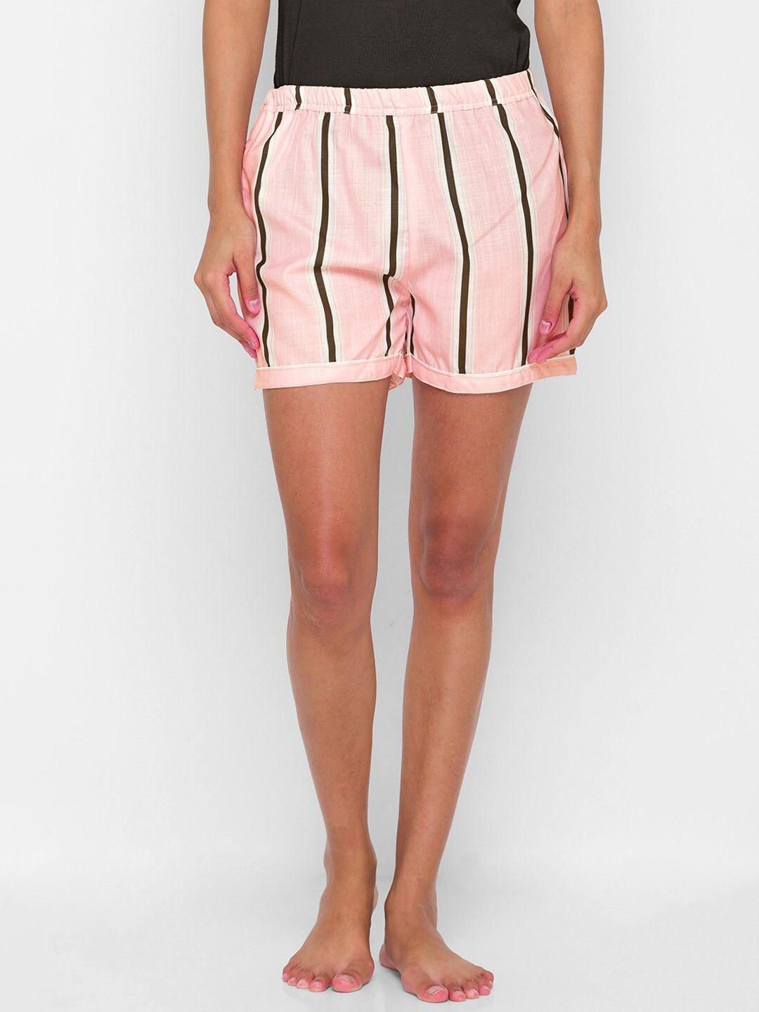 fashionrack-women-pink-&-black-striped-lounge-shorts