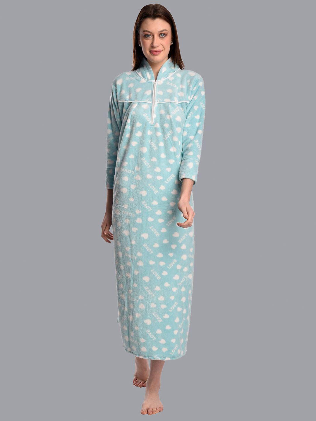 cierge-women-blue-&-white-printed-maxi-nightdress