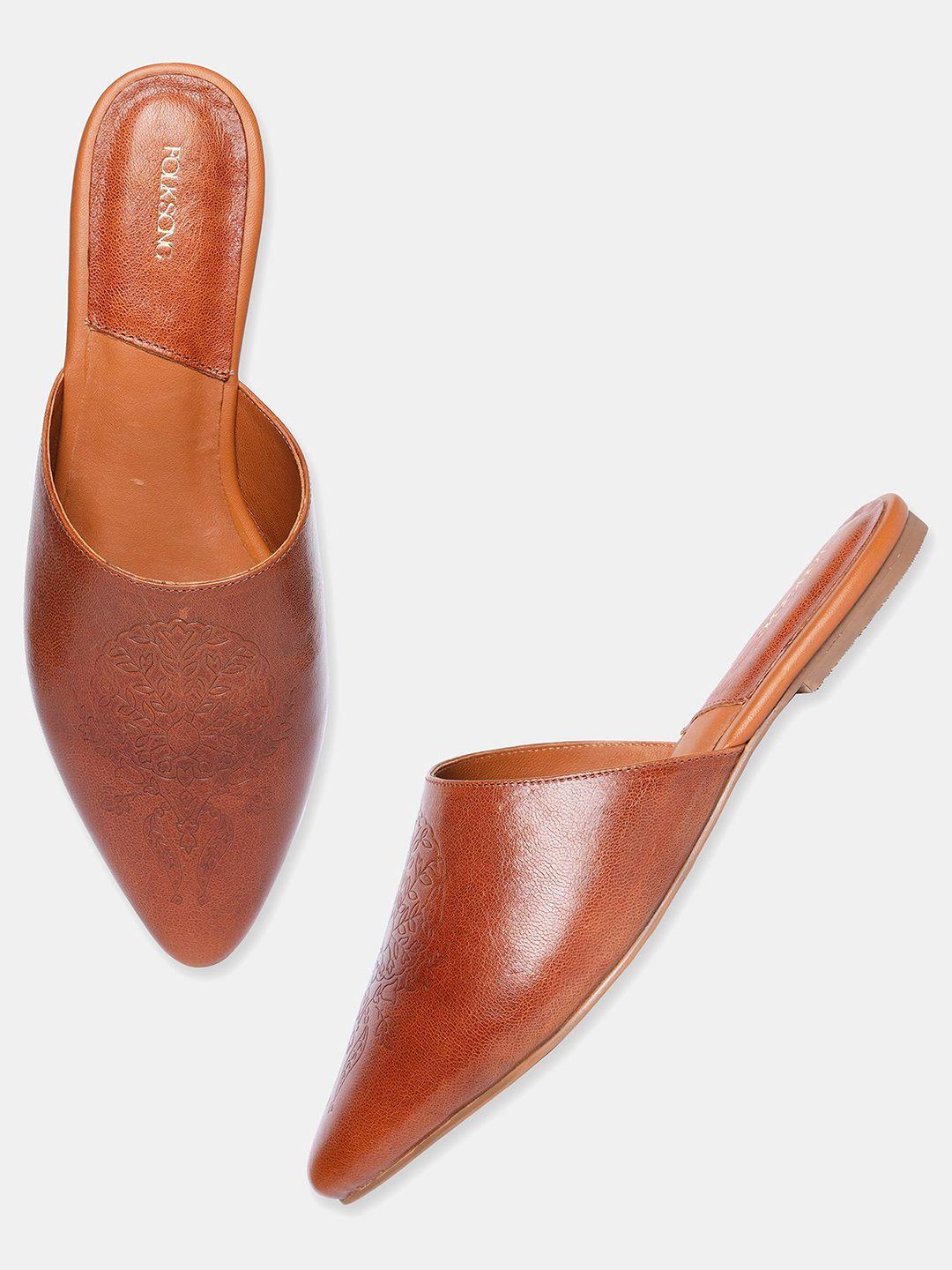 w-the-folksong-collection-women-tan-mules-with-laser-cuts-flats