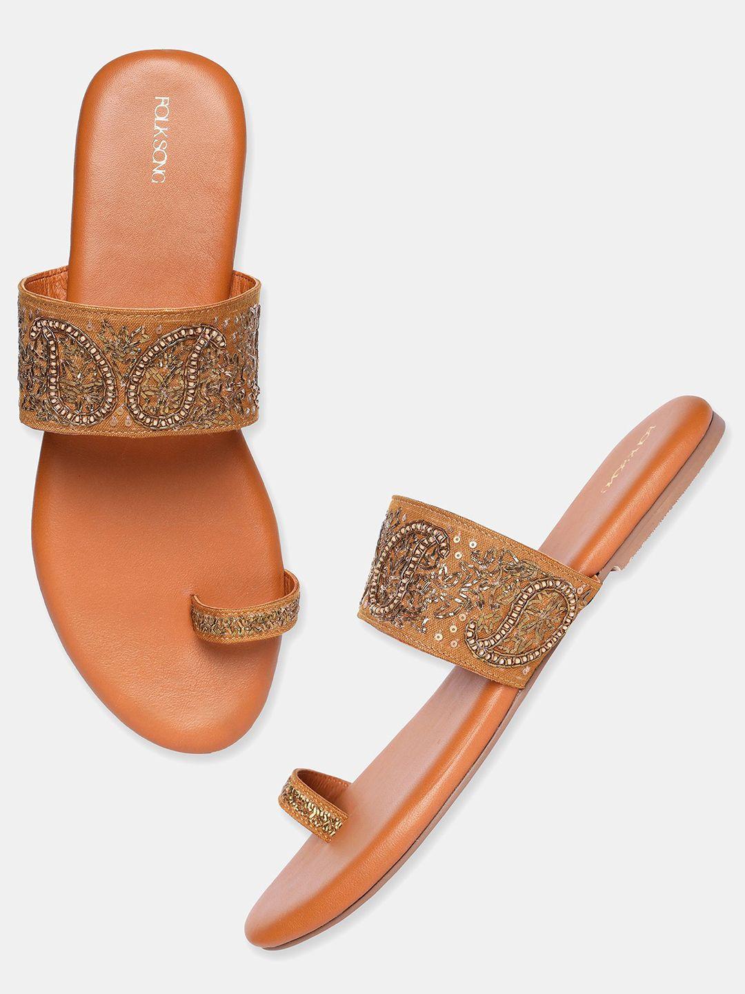w-the-folksong-collection-women-mustard-brown-embellished-leather-ethnic-one-toe-flats