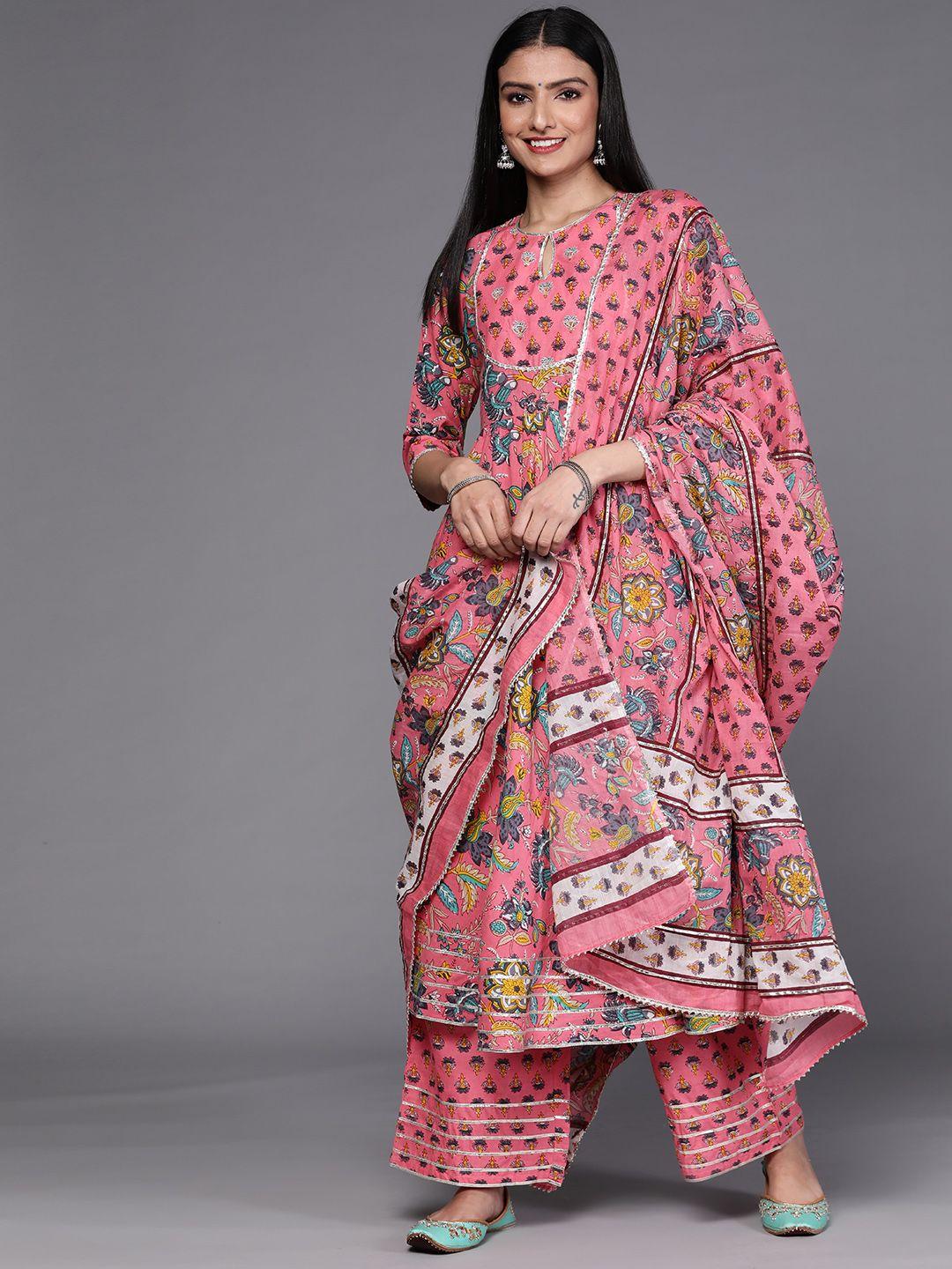 libas-women-pink-floral-printed-panelled-pure-cotton-kurta-with-palazzos-&-with-dupatta