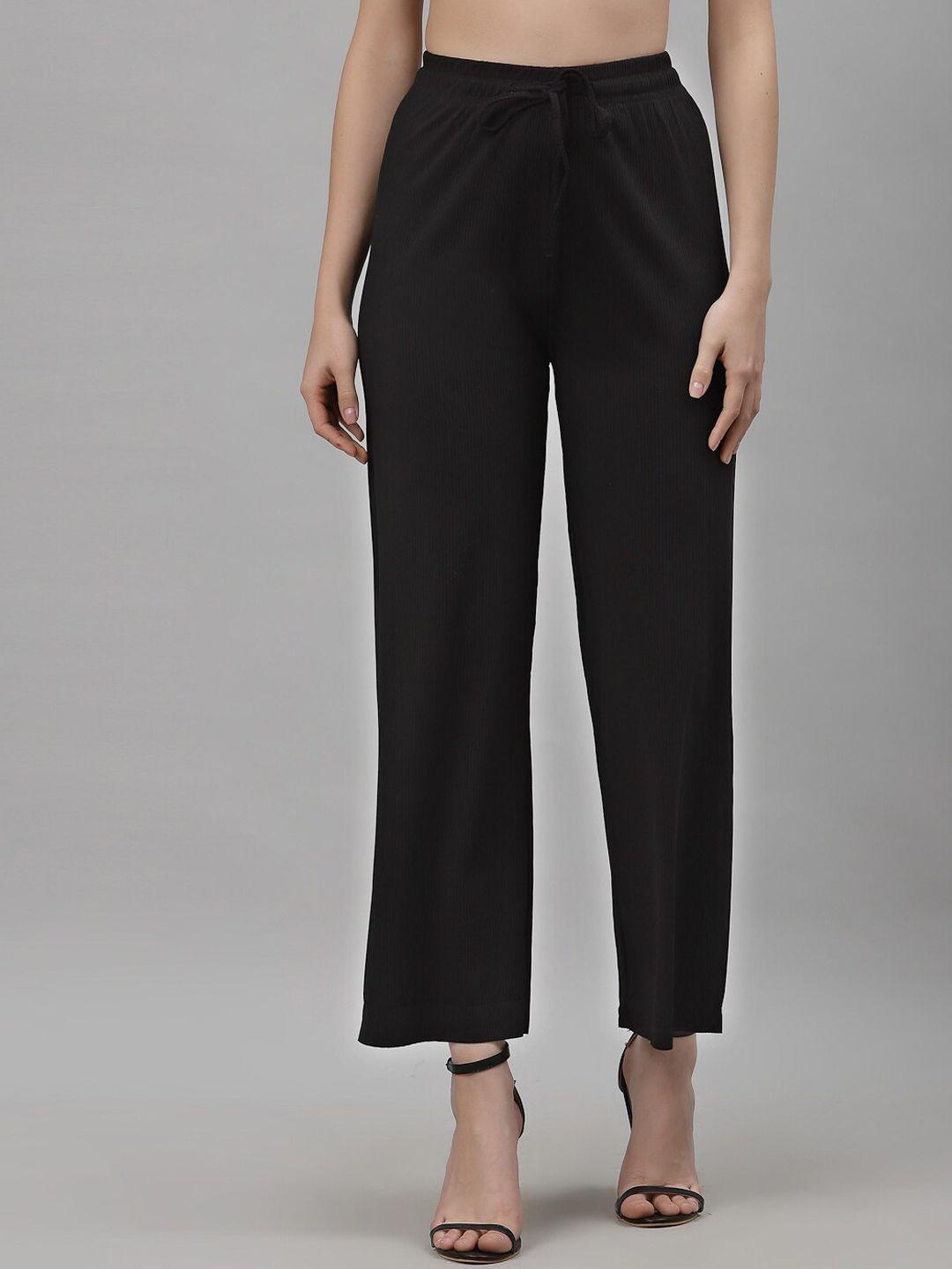 neudis-women-black-ribbed-comfort-straight-fit-parallel-trousers