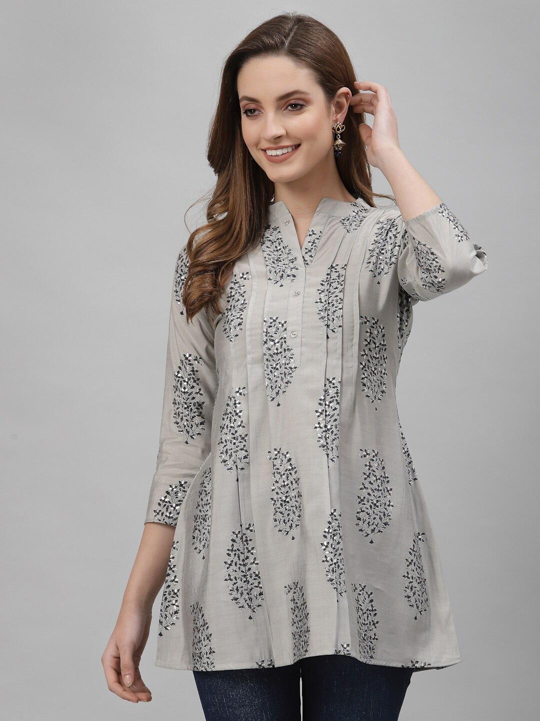 tankhi-women-grey-floral-printed-tunic