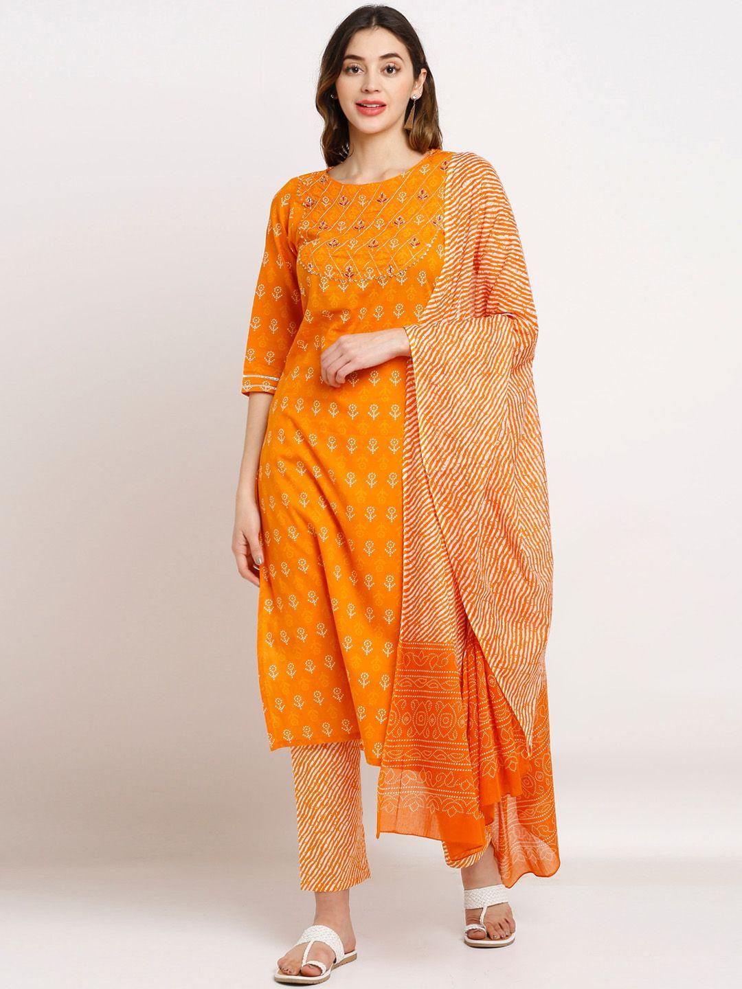 rajnandini-women-orange-&-white-floral-printed-pure-cotton-kurta-with-trousers-&-dupatta
