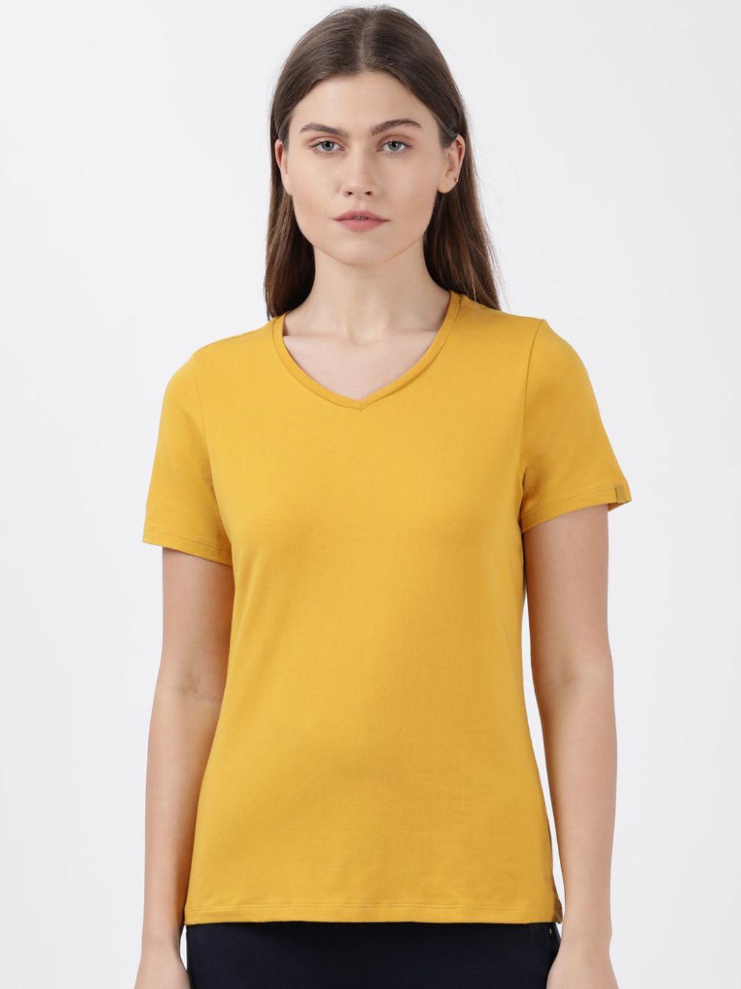 jockey-women-yellow-v-neck-t-shirt