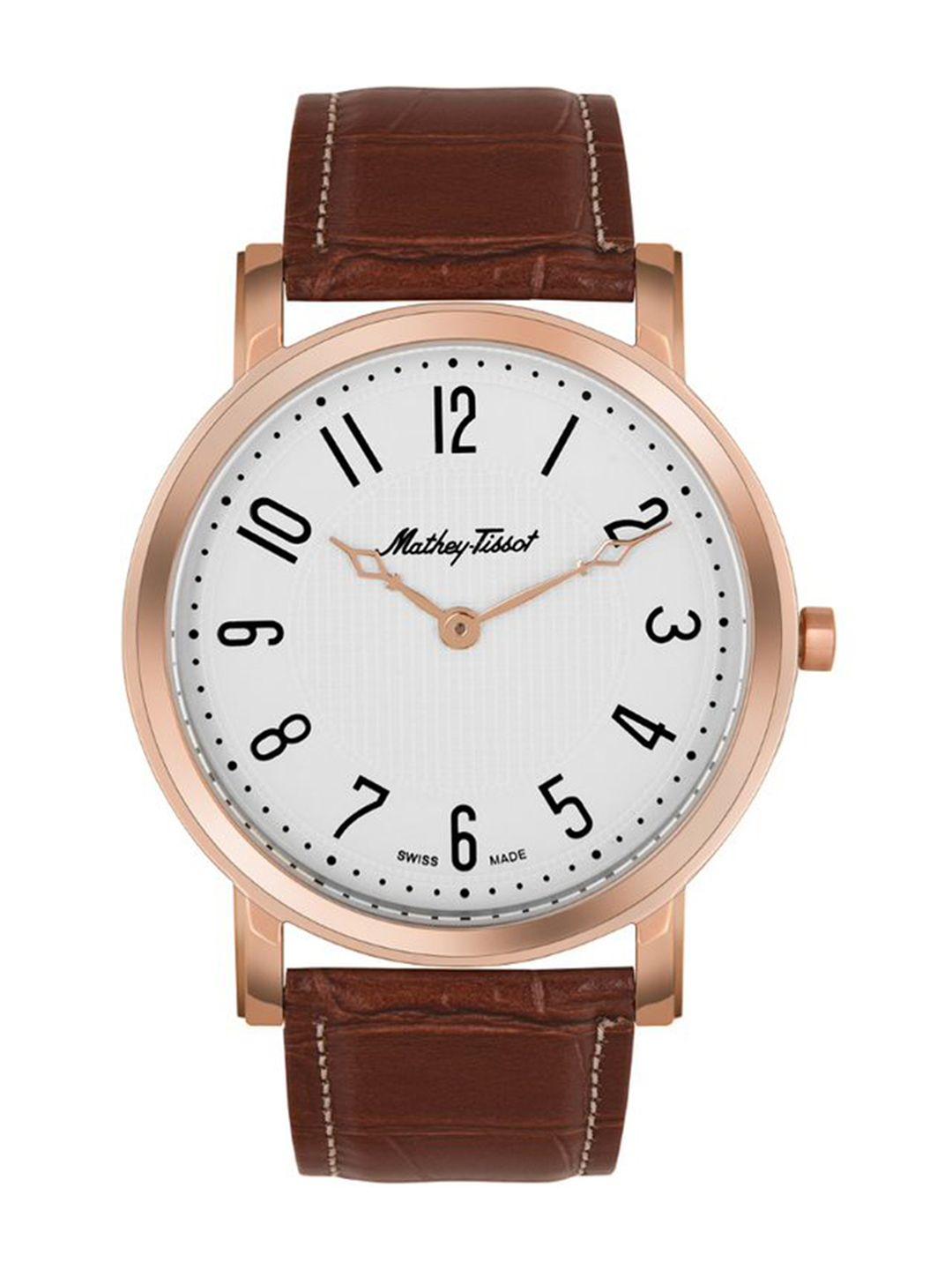 mathey-tissot-men-white-brass-embellished-dial-&-brown-leather-straps-analogue-watch-hb611251spg