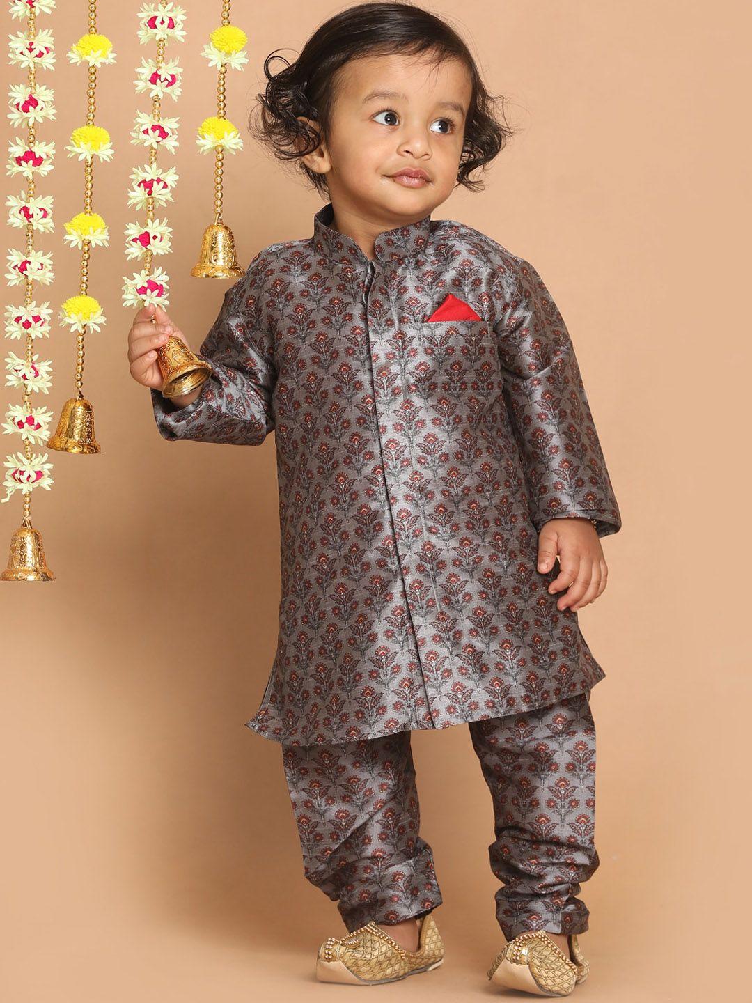 vastramay-sishu-infant-boys-grey-&-maroon-ethnic-motifs-printed-kurta-with-churidar