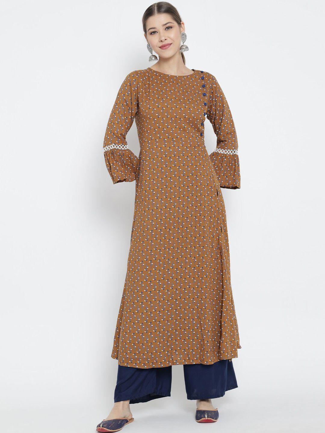 yash-gallery-brown,-blue-&-white-floral-printed-a-line-kurti