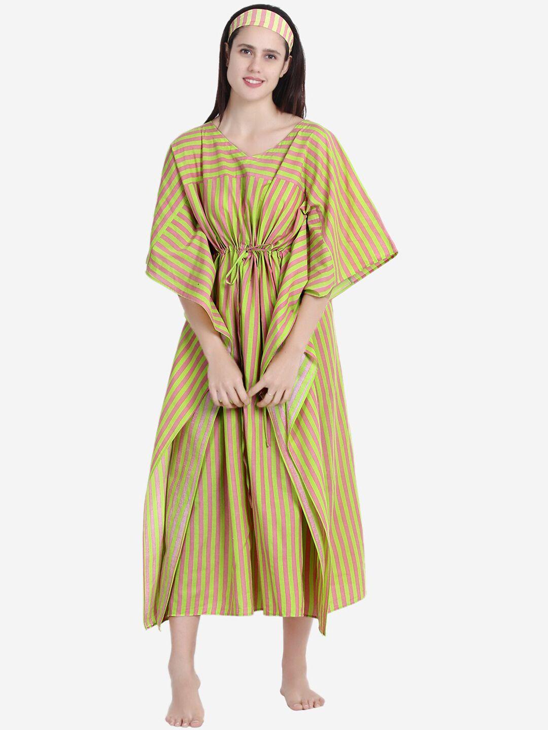 anaario-peach-coloured-&-green-striped-kaftan-nightdress