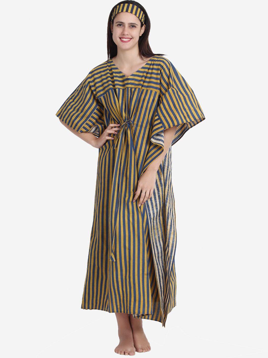 anaario-blue-&-mustard-striped-maxi-nightdress