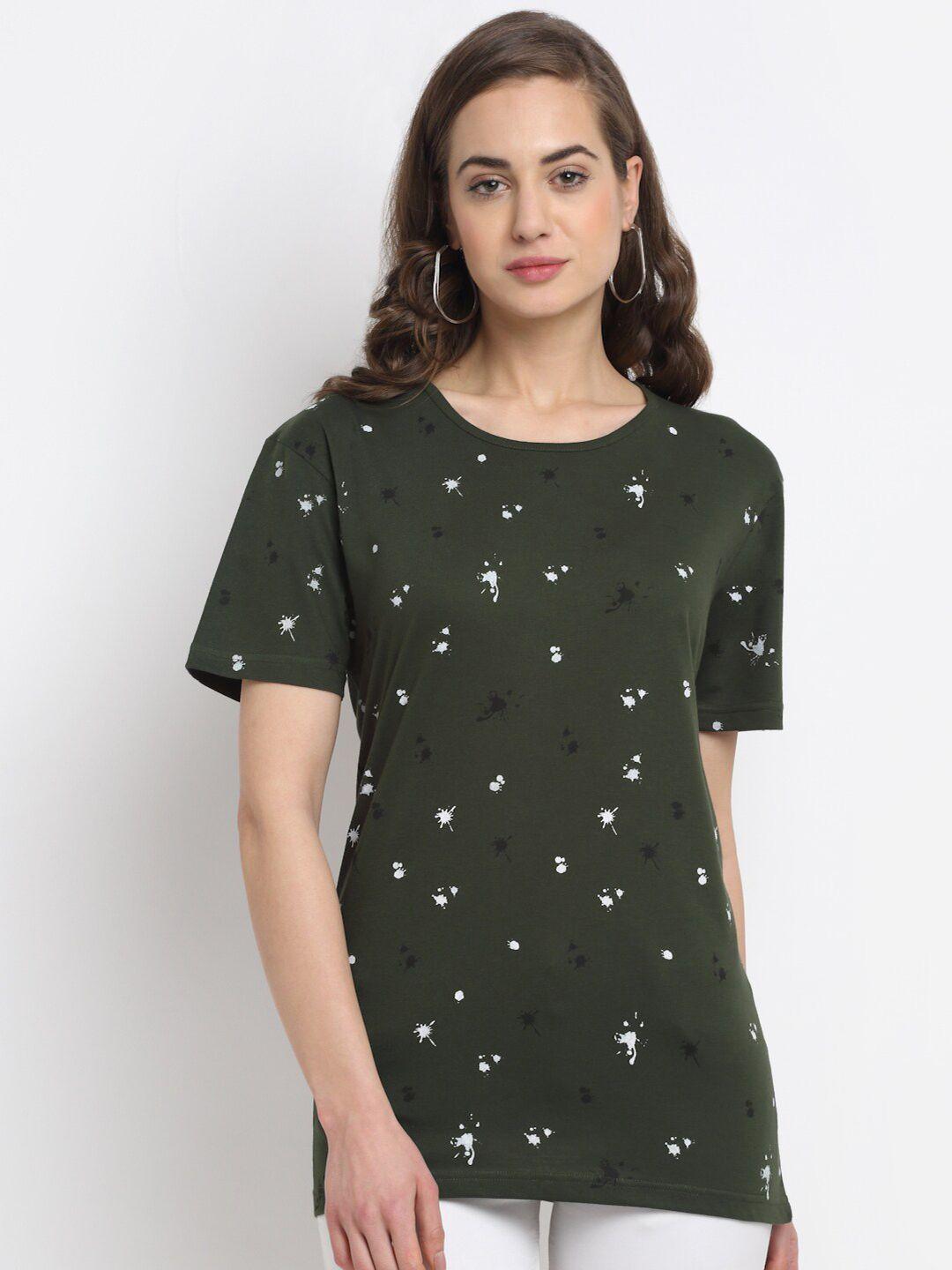 vimal-jonney-women-olive-green-&-white-printed-t-shirt