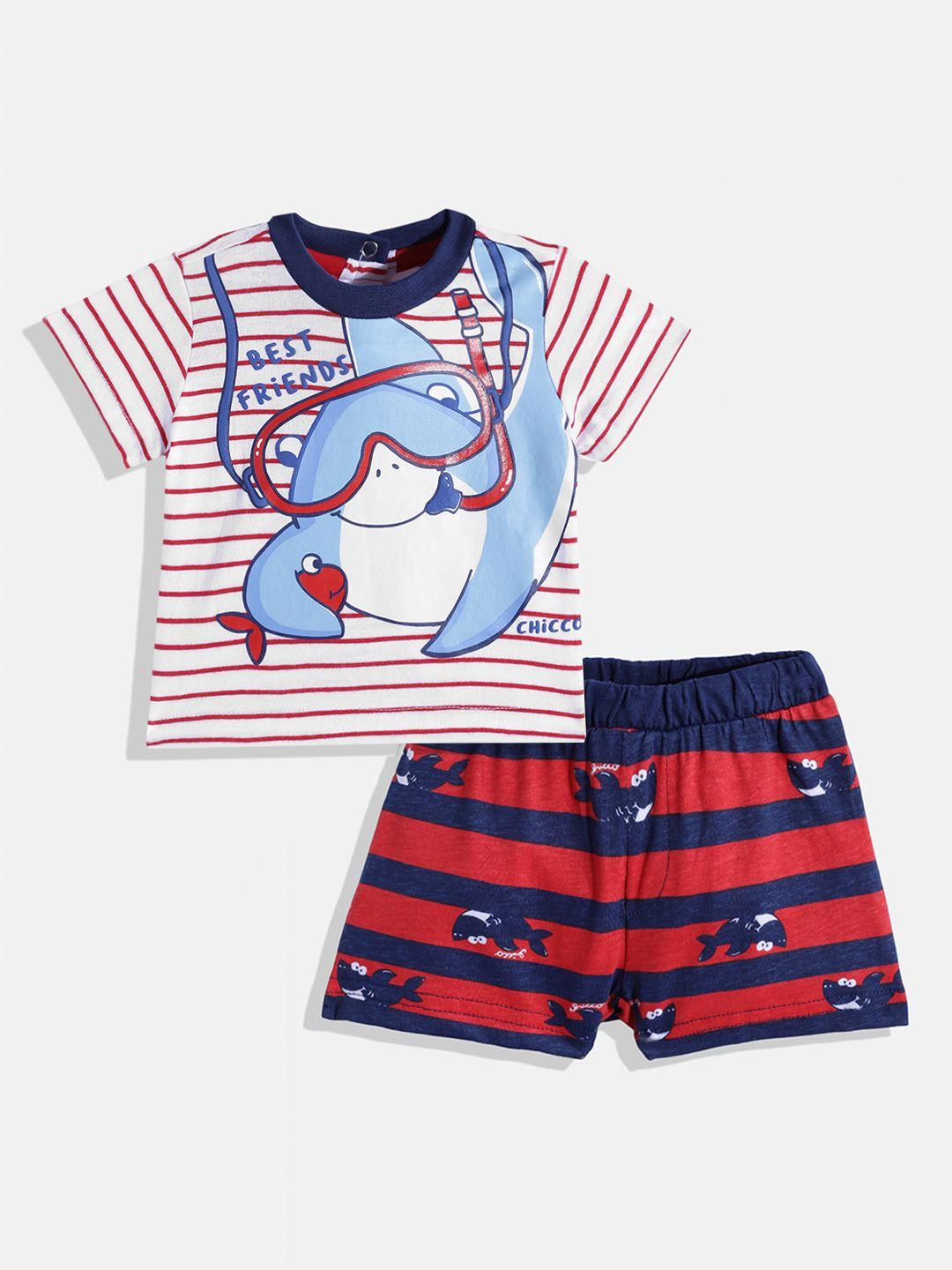 chicco-infant-boys-white-&-red-striped-&-graphic-print-cotton-clothing-set