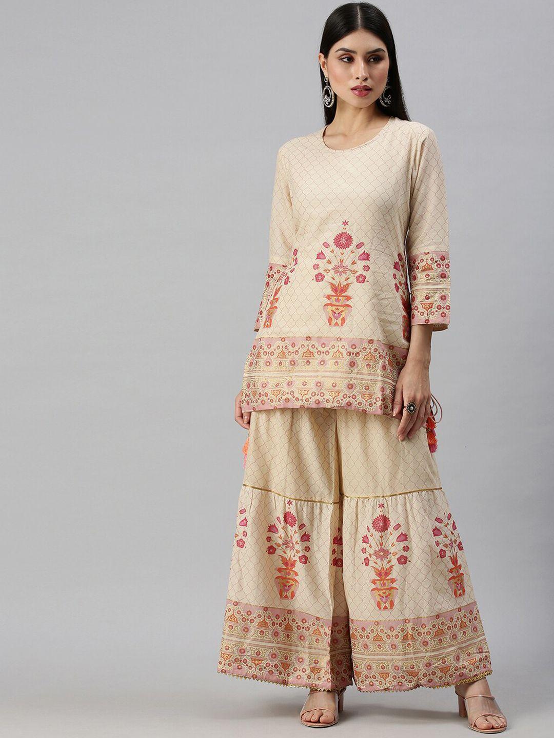 showoff-women-cream-coloured-floral-printed-kurti-with-sharara