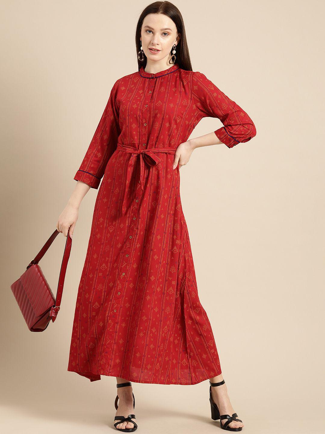 all-about-you-red-&-yellow-printed-a-line-midi-dress-with-waist-tie-up-detail