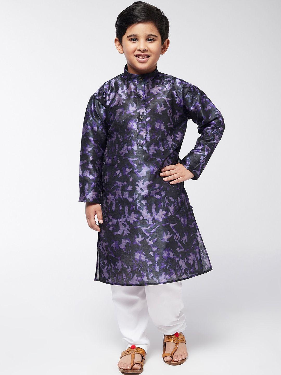 sojanya-boys-navy-blue-printed-kurta-with-pyjamas