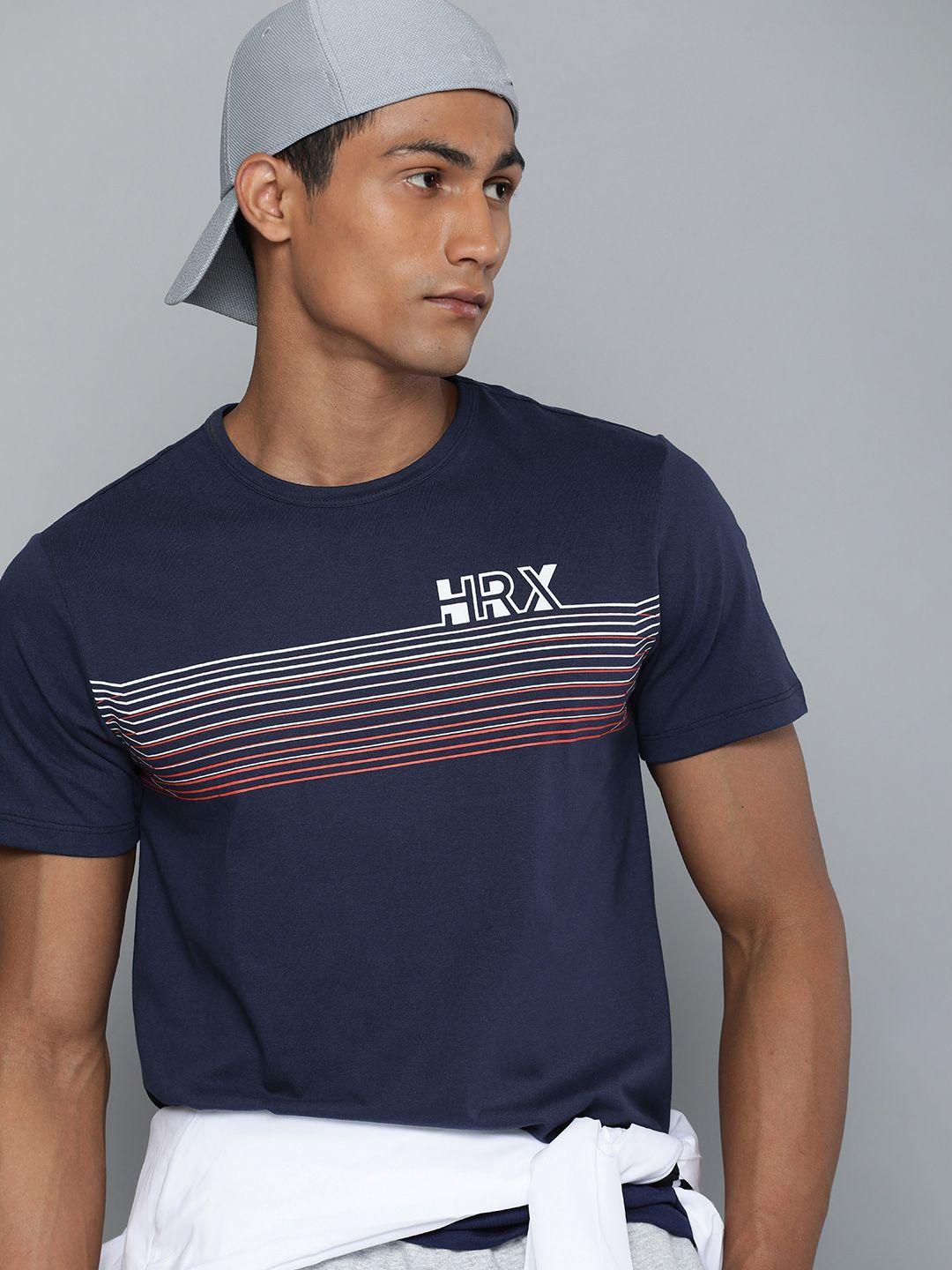 hrx-by-hrithik-roshan-men-navy-blue-striped-pure-cotton-t-shirt