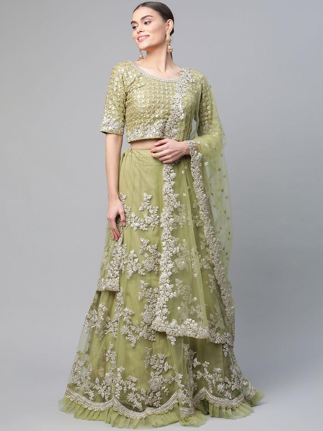 readiprint-fashions-olive-green-embroidered-sequinned-semi-stitched-lehenga-&-unstitched-blouse-with-dupatta