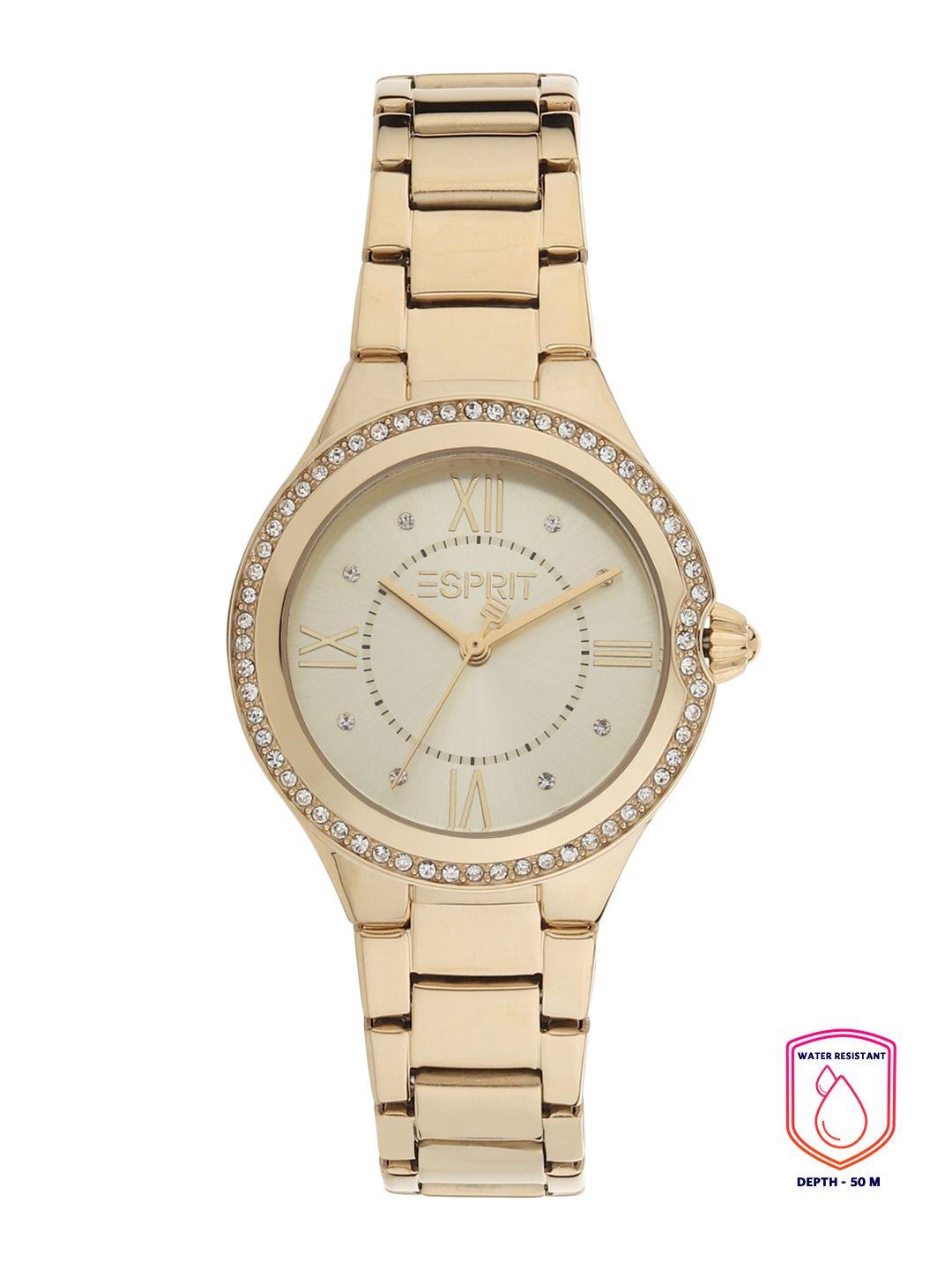 esprit-women-copper-toned-embellished-dial-&-gold-toned-stainless-steel-bracelet-style-straps-analogue-watch