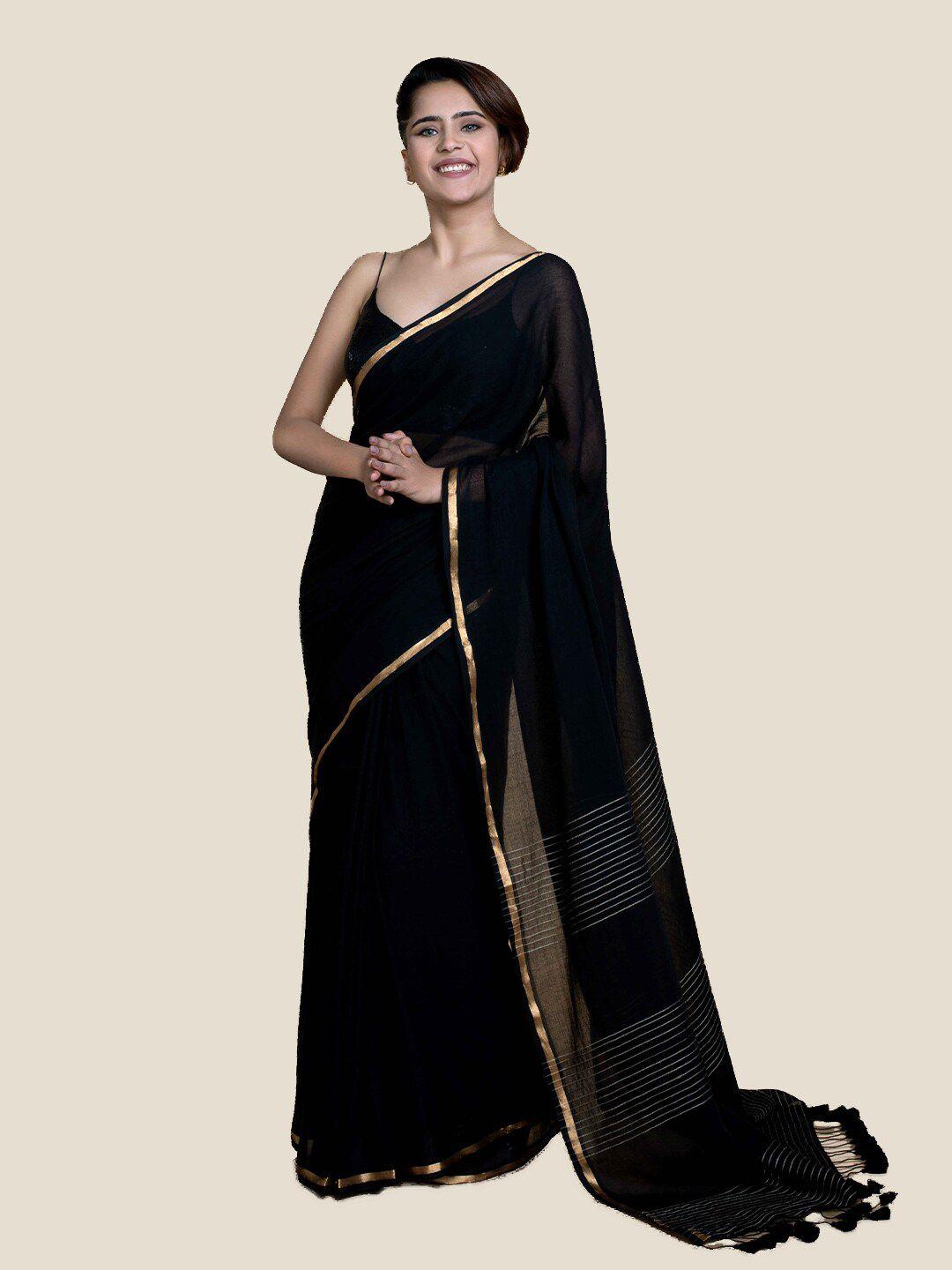 suta-black-&-gold-toned-zari-pure-cotton-saree