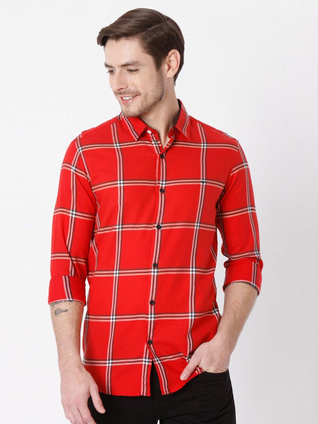 mufti-men-red-slim-fit-windowpane-checks-checked-cotton-casual-shirt