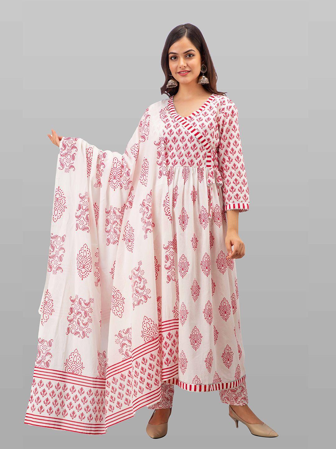 kalini-women-white-floral-printed-angrakha-gotta-patti-pure-cotton-kurta-with-trousers-&-with-dupatta