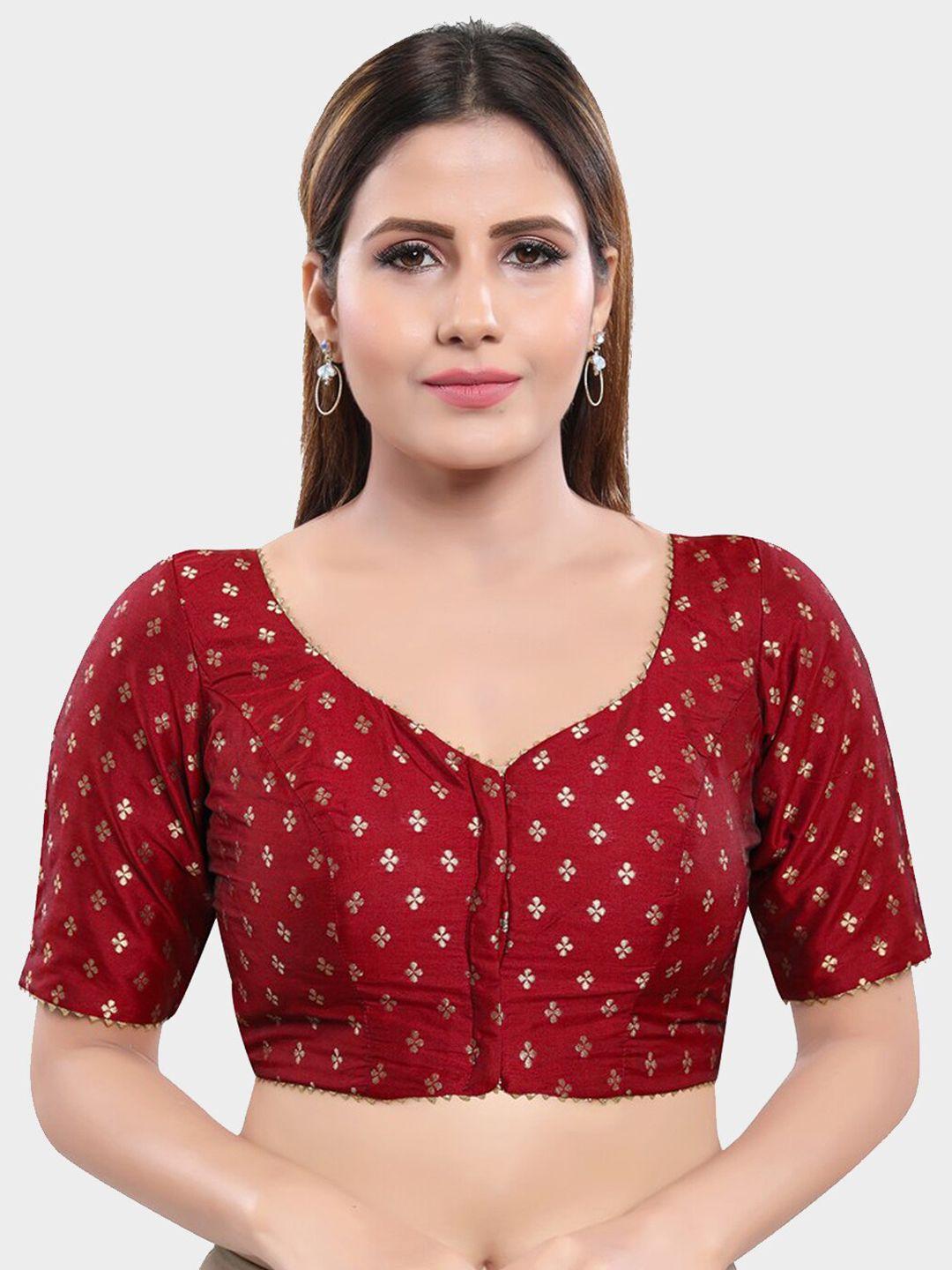 salwar-studio-women-maroon-&-gold-printed-readymade-saree-blouse