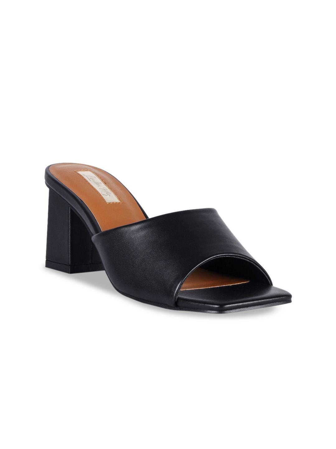 london-rag-black-solid-party-block-heel-sandals