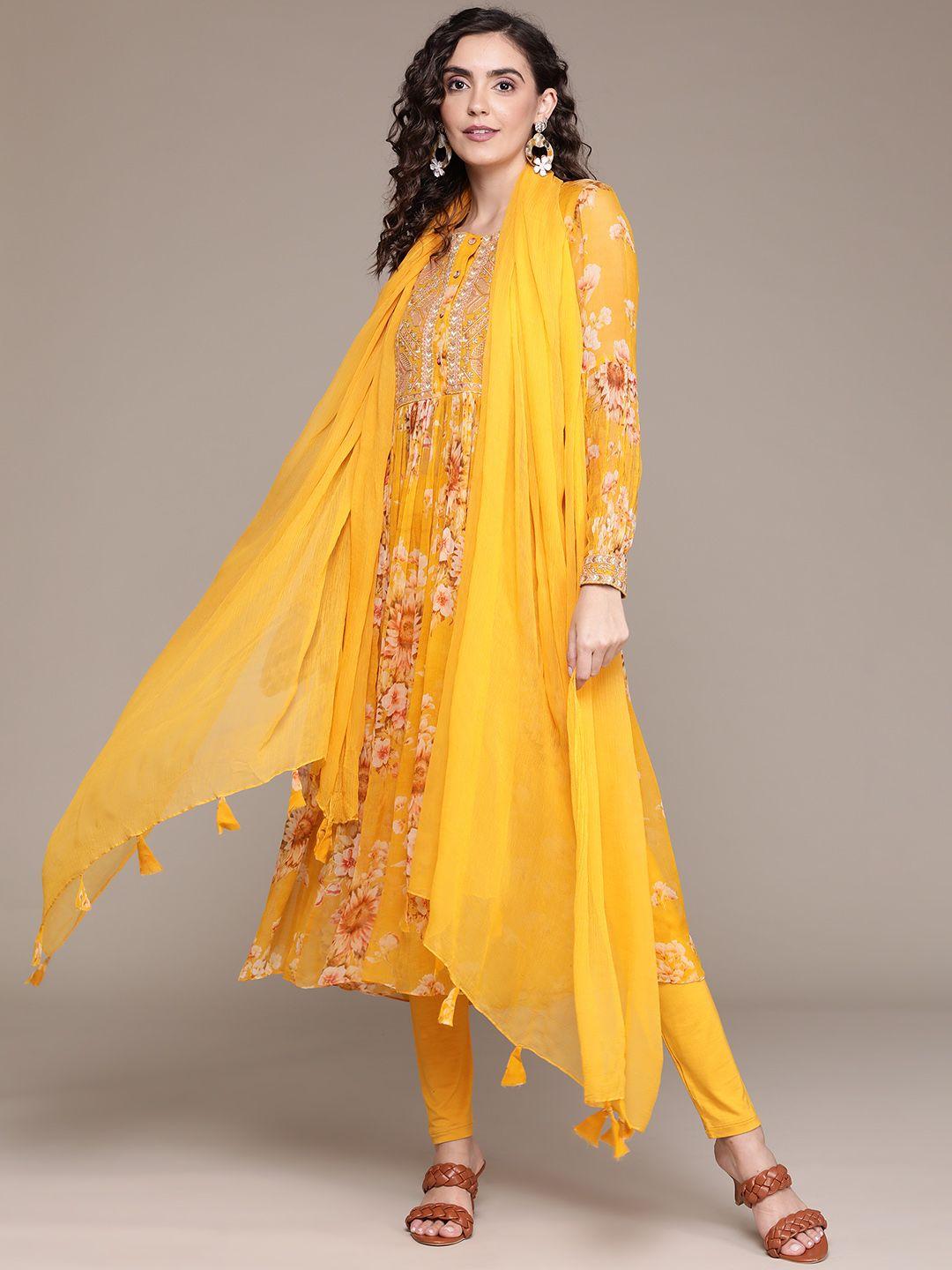 ritu-kumar-women-yellow-floral-printed-thread-work-kurta-set-&-dupatta