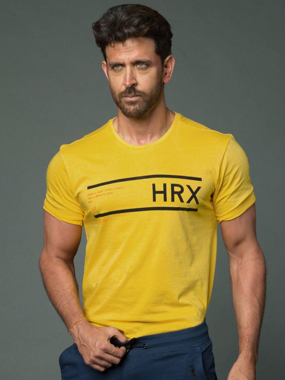 hrx-by-hrithik-roshan-men-yellow-printed-cotton-pure-cotton-t-shirt